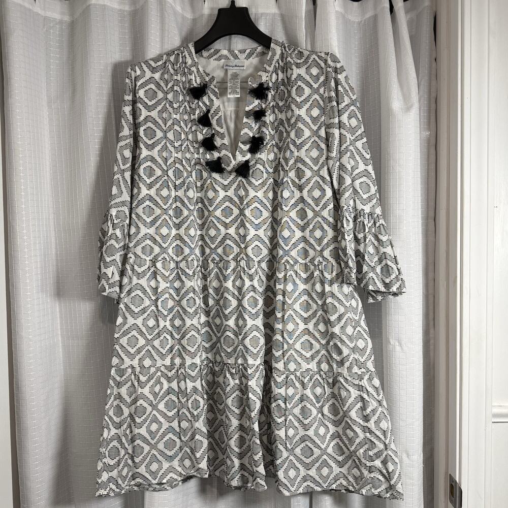 Tommy Bahama Tiered Dress Women’s L Geometric Diamond Boho Resort Coastal Chic